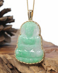 "Goddess of Compassion" 14k Yellow Gold Genuine Burmese Jadeite Jade Guanyin Necklace