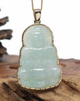 Baikalla 14k "Goddess of Compassion" Genuine Burmese Jadeite Jade Guanyin Necklace With Good Luck Design