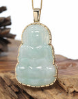 Baikalla 14k "Goddess of Compassion" Genuine Burmese Jadeite Jade Guanyin Necklace With Good Luck Design