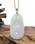 Genuine Ice Lavender Jadeite Jade RuYi Pendant Necklace With 18K Gold Bail
