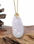 Genuine Lavender Jadeite Jade RuYi Pendant Necklace With 18K Gold Bail