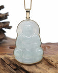 Baikalla 14k "Goddess of Compassion" Genuine Burmese Jadeite Jade Guanyin Necklace With Good Luck Design