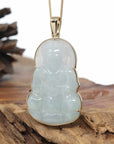 Baikalla 14k "Goddess of Compassion" Genuine Burmese Jadeite Jade Guanyin Necklace With Good Luck Design