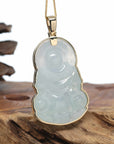Baikalla 14k "Goddess of Compassion" Genuine Burmese Jadeite Jade Guanyin Necklace With Good Luck Design