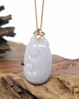 Genuine Lavender Jadeite Jade RuYi Pendant Necklace With 18K Gold Bail