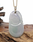 14K Yellow Gold Jadeite Jade Good Luck Hulu Bottle Gourd Necklace With Diamonds