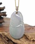 14K Yellow Gold Jadeite Jade Good Luck Hulu Bottle Gourd Necklace With Diamonds