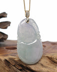 14K Yellow Gold Jadeite Jade Good Luck Hulu Bottle Gourd Necklace With Diamonds