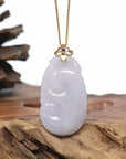 Genuine Lavender Jadeite Jade RuYi Pendant Necklace With 18K Gold Bail