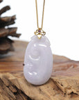 Genuine Lavender Jadeite Jade RuYi Pendant Necklace With 18K Gold Bail