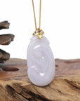 Genuine Lavender Jadeite Jade RuYi Pendant Necklace With 18K Gold Bail