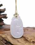 Genuine Lavender Jadeite Jade RuYi Pendant Necklace With 18K Gold Bail