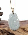 Genuine Ice Blue Jadeite Jade RuYi Pendant Necklace With 18K Gold Bail