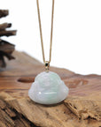 Genuine White Green Jadeite Jade Happy Buddha Pendant
