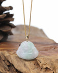 Genuine White Green Jadeite Jade Happy Buddha Pendant