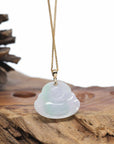 Genuine White Green Jadeite Jade Happy Buddha Pendant