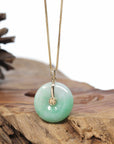 "Good Luck Button" Jadeite Jade Lucky KouKou Pendant With 14K Yellow Gold Bail