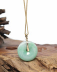 "Good Luck Button" Jadeite Jade Lucky KouKou Pendant With 14K Yellow Gold Bail