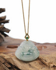 Burmese Blue Jadeite Jade Happy Buddha Necklace With 18K Gold Bail