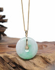 "Good Luck Button" Jadeite Jade Lucky KouKou Pendant With 14K Yellow Gold Bail