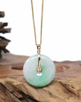 "Good Luck Button" Jadeite Jade Lucky KouKou Pendant With 14K Yellow Gold Bail