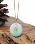 "Good Luck Button" Jadeite Jade Lucky KouKou Pendant With 14K Yellow Gold Bail