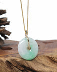 "Good Luck Button" Jadeite Jade Lucky KouKou Pendant With 14K Yellow Gold Bail