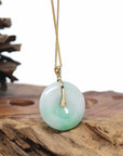 "Good Luck Button" Jadeite Jade Lucky KouKou Pendant With 14K Yellow Gold Bail