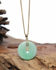 "Good Luck Button" Jadeite Jade Lucky KouKou Pendant With 14K Yellow Gold Bail