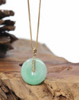 "Good Luck Button" Jadeite Jade Lucky KouKou Pendant With 14K Yellow Gold Bail