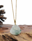 Burmese Ice Blue Green Jadeite Jade Happy Buddha Necklace With 18K Gold Bail