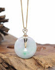 "Good Luck Button" Jadeite Jade Lucky KouKou Pendant With 14K Yellow Gold Bail