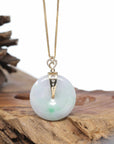 "Good Luck Button" Jadeite Jade Lucky KouKou Pendant With 14K Yellow Gold Bail