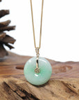 "Good Luck Button" Jadeite Jade Lucky KouKou Pendant With 14K Yellow Gold Bail