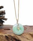 "Good Luck Button" Jadeite Jade Lucky KouKou Pendant With 14K Yellow Gold Bail