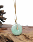 "Good Luck Button" Jadeite Jade Lucky KouKou Pendant With 14K Yellow Gold Bail