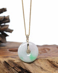 "Good Luck Button" Jadeite Jade Lucky KouKou Pendant With 14K Yellow Gold Bail