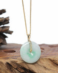 "Good Luck Button" Jadeite Jade Lucky KouKou Pendant With 14K Yellow Gold Bail