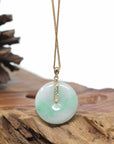"Good Luck Button" Jadeite Jade Lucky KouKou Pendant With 14K Yellow Gold Bail