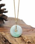 "Good Luck Button" Jadeite Jade Lucky KouKou Pendant With 14K Yellow Gold Bail