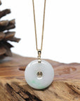 "Good Luck Button" Jadeite Jade Lucky KouKou Pendant With 14K Yellow Gold Bail