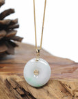"Good Luck Button" Jadeite Jade Lucky KouKou Pendant With 14K Yellow Gold Bail