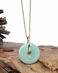 "Good Luck Button" Jadeite Jade Lucky KouKou Pendant With 14K Yellow Gold Bail