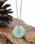 "Good Luck Button" Jadeite Jade Lucky KouKou Pendant With 14K Yellow Gold Bail