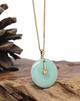 "Good Luck Button" Jadeite Jade Lucky KouKou Pendant With 14K Yellow Gold Bail