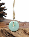 "Good Luck Button" Jadeite Jade Lucky KouKou Pendant With 14K Yellow Gold Bail