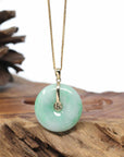 "Good Luck Button" Jadeite Jade Lucky KouKou Pendant With 14K Yellow Gold Bail