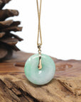 "Good Luck Button" Jadeite Jade Lucky KouKou Pendant With 14K Yellow Gold Bail