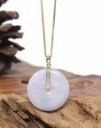 "Good Luck Button" Jadeite Jade Lucky KouKou Pendant With 14K Yellow Gold Bail