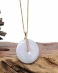 "Good Luck Button" Jadeite Jade Lucky KouKou Pendant With 14K Yellow Gold Bail